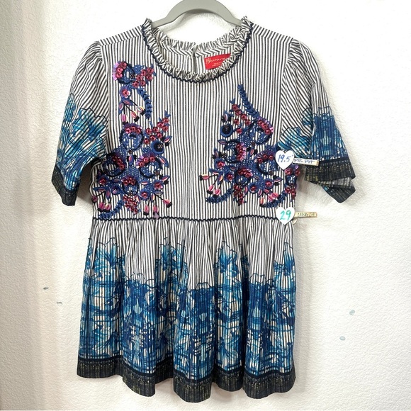 Anthropologie Bhanuni by Jyoti Plumier Blouse Beaded Boho Babydoll Top MEDIUM - Picture 2 of 10